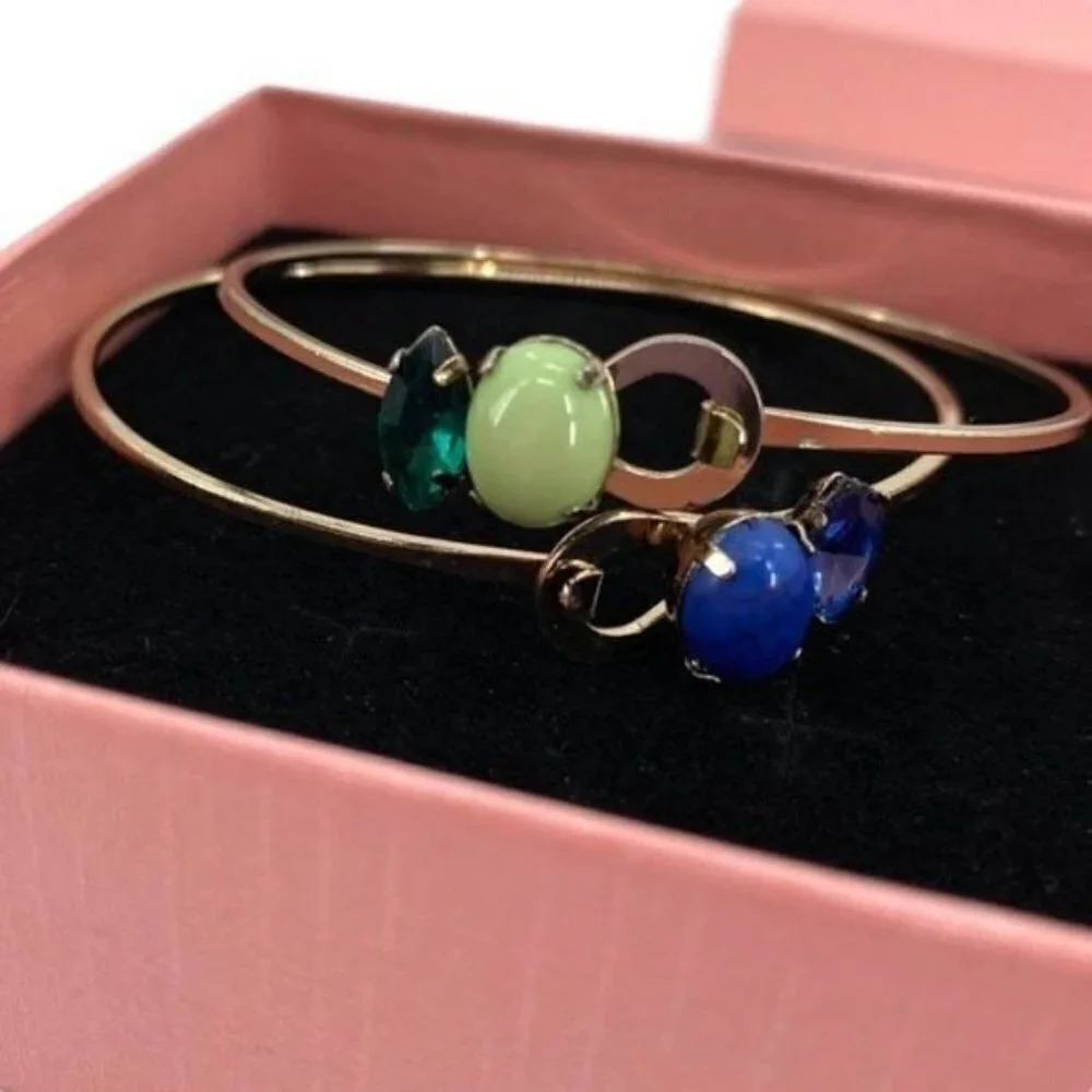 Vintage Blue and Green Bangle Clasp Rhinestone Bracelets